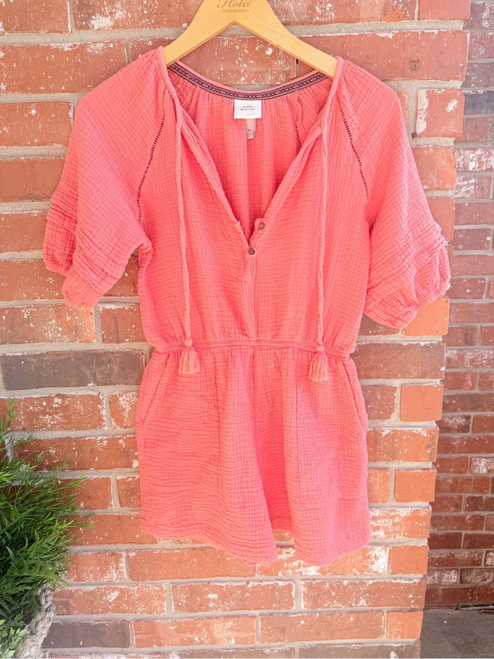 Knox Rose Coral Textured Gauze One Piece Shorts Jumper